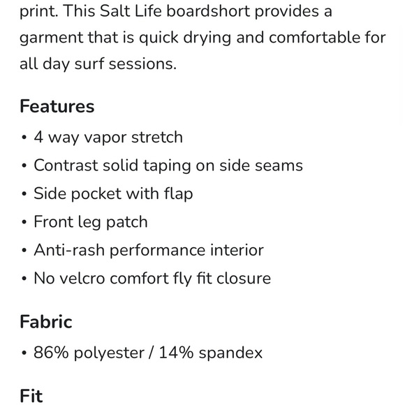 SALT LIFE Ameriskinz Boardshorts Side Pocket Anti-Rash Vapor Stretch Men’s 38 - Picture 7 of 8